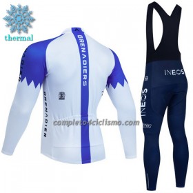 Completo Maglia ML + Pantaloncino con bretelle ML 2023 INEOS Grenadiers Winter Invernale Bianco Blu